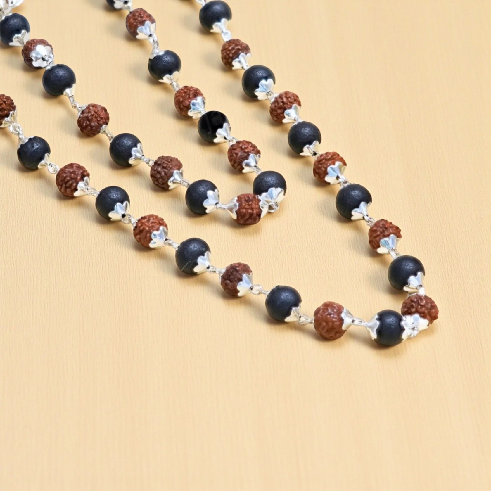 Karungali Rudraksha Malai Gold Silver Cap Plated Necklace