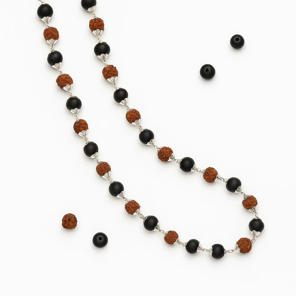 Karungali Rudraksha Malai Gold Silver Cap Plated Necklace